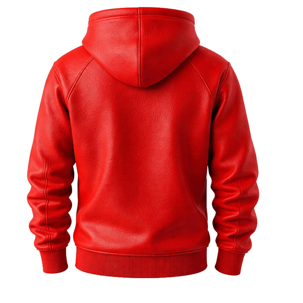 Men’s Red Leather Hoodie – Leather Pullover Hooded Sweatshirt