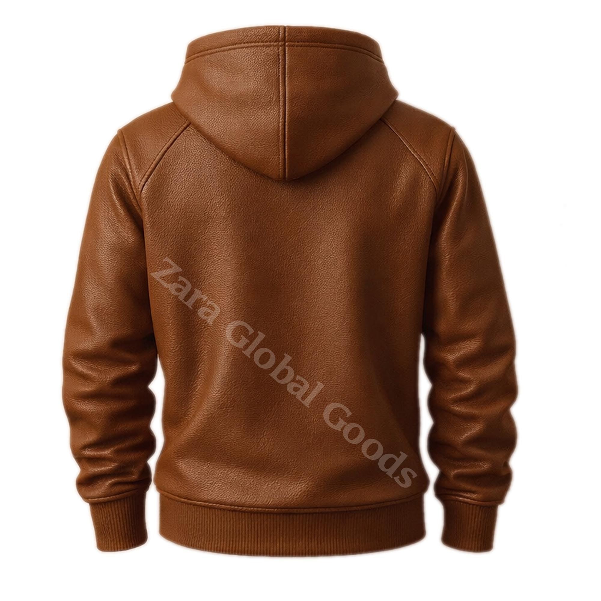 Men’s Brown Leather Hoodie – Casual Pullover Hooded Sweatshirt