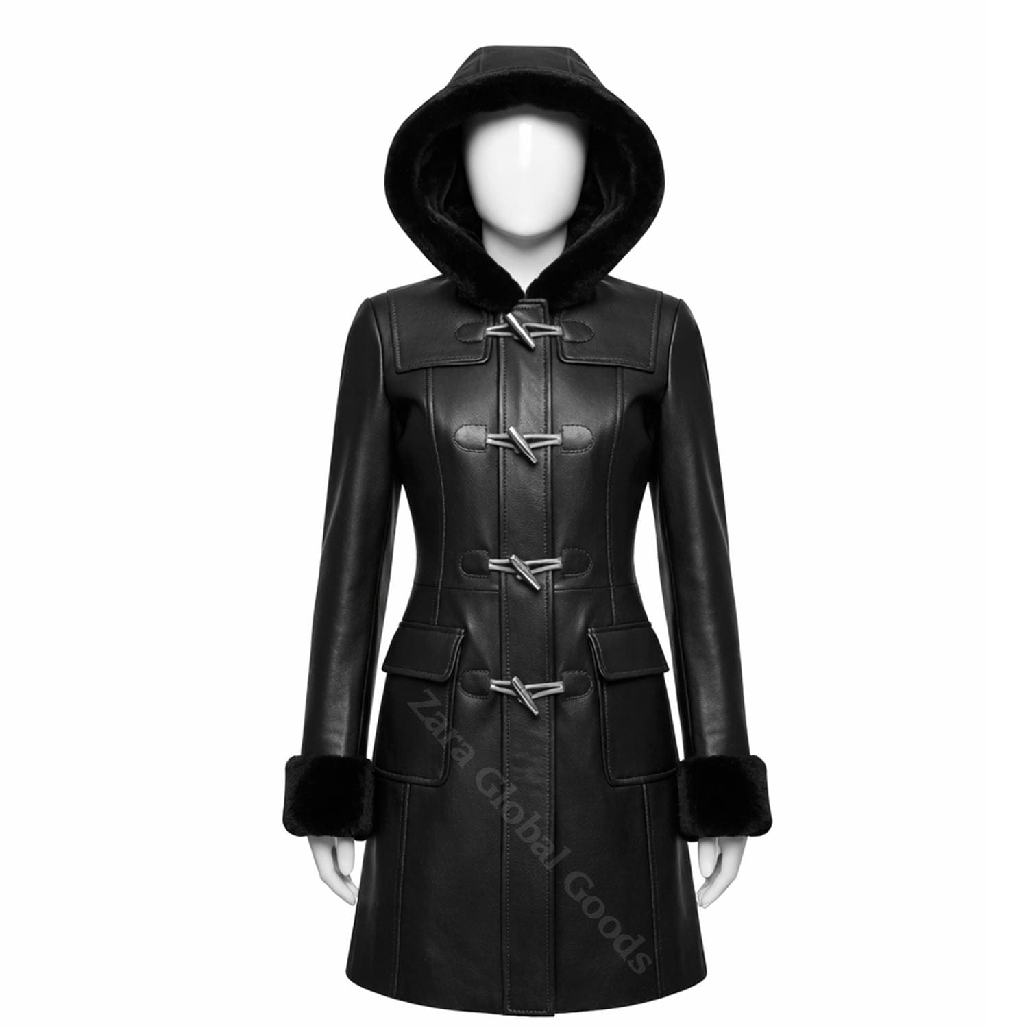 Multi Color Women’s Leather Hooded Coat – Handmade Winter Sheepskin Style Toggle Jacket