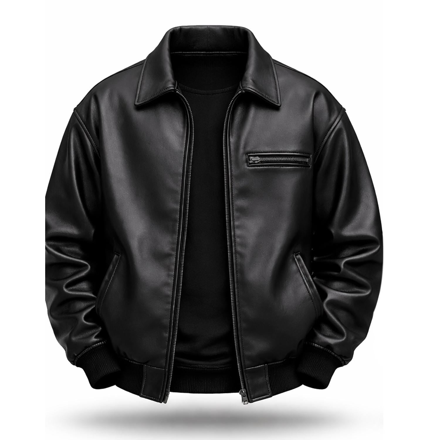Handmade Black Sheepskin Leather Bomber Jacket for Men | Classic Style | Custom Fit Available