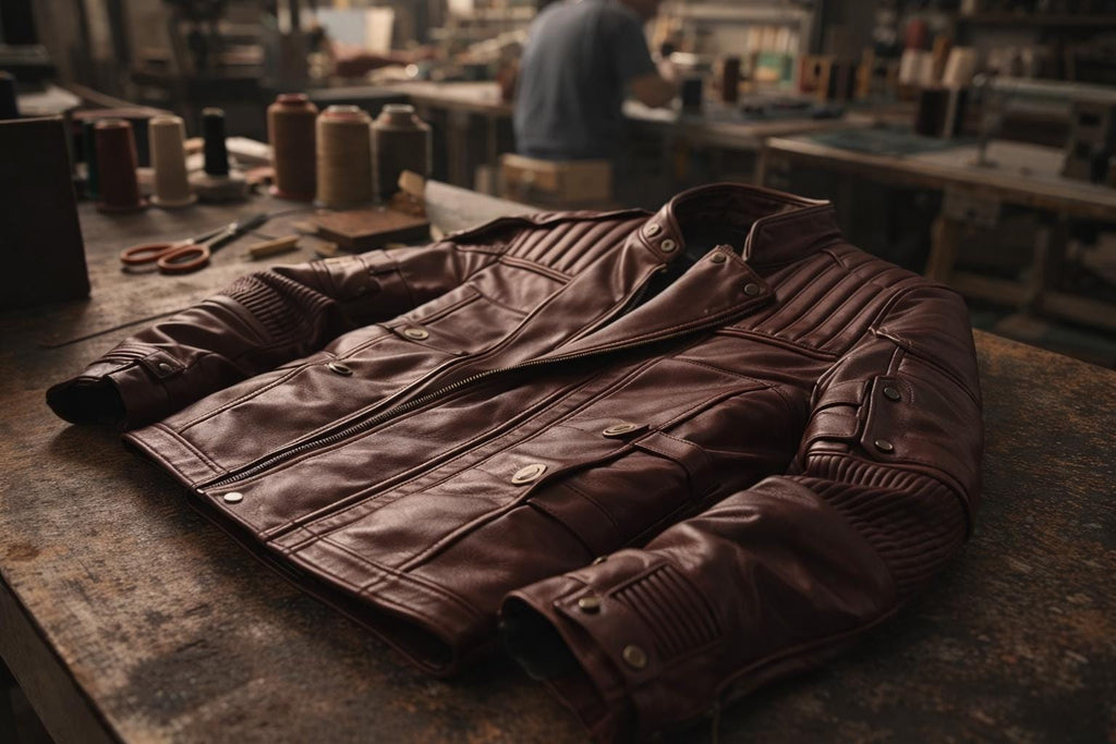 Men’s Brown Biker Coat | Handmade Quilted Motorcycle Style | Genuine Leather