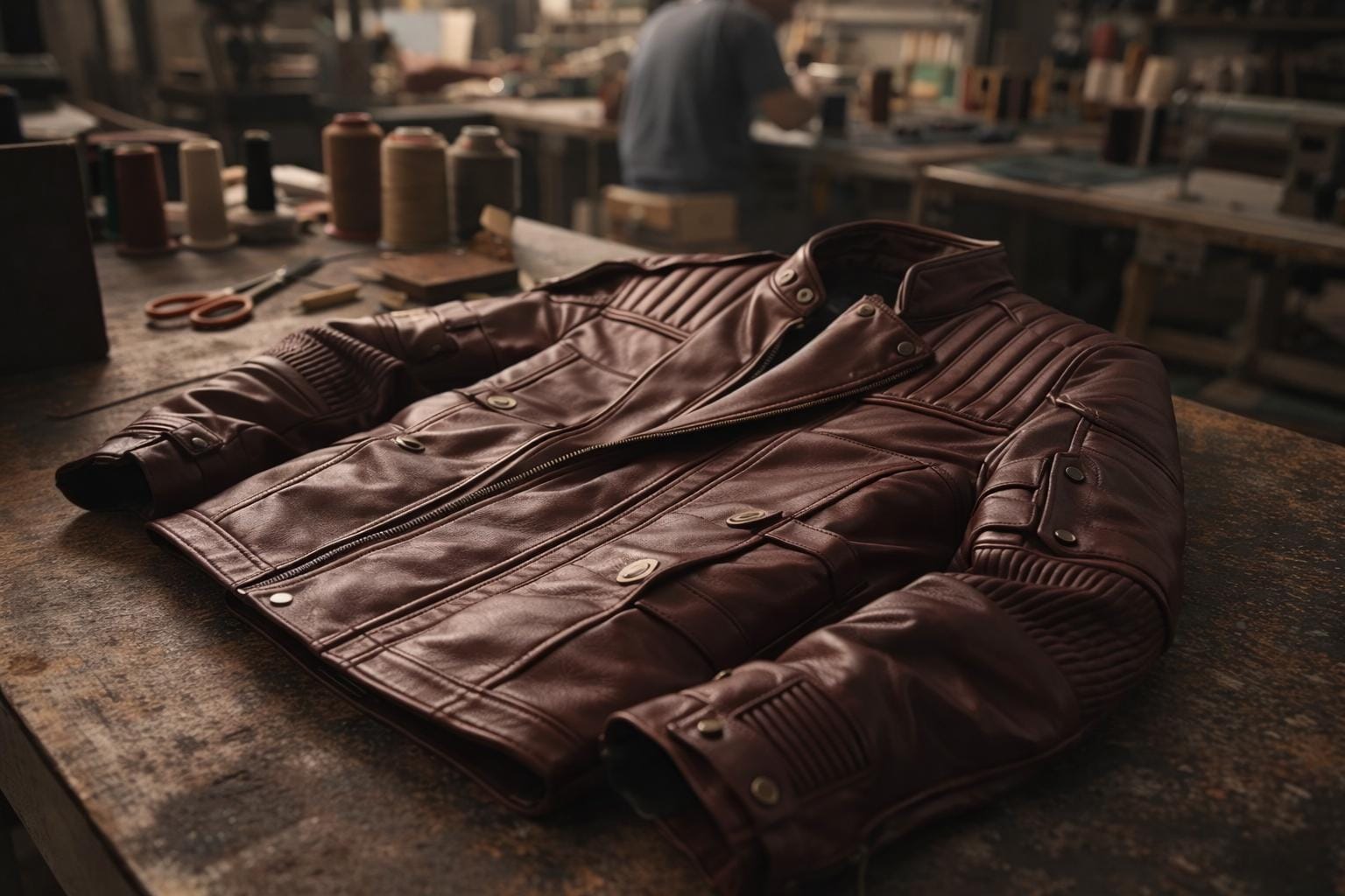 Men’s Brown Biker Coat | Handmade Quilted Motorcycle Style | Genuine Leather