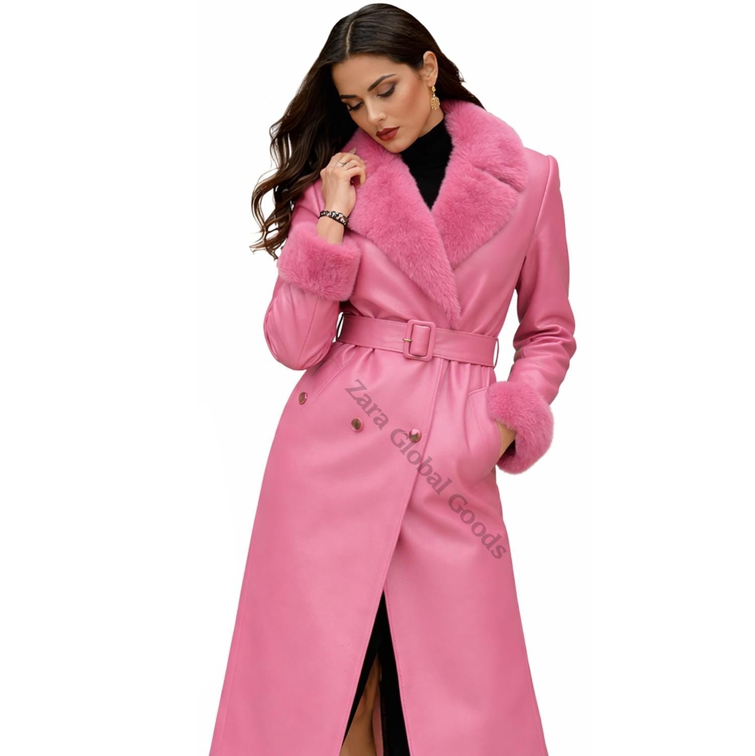Pink Leather Coat Size Chart | Custom Fit Women Jacket Guide | Made to Order Leather Coat | Zara Global Goods