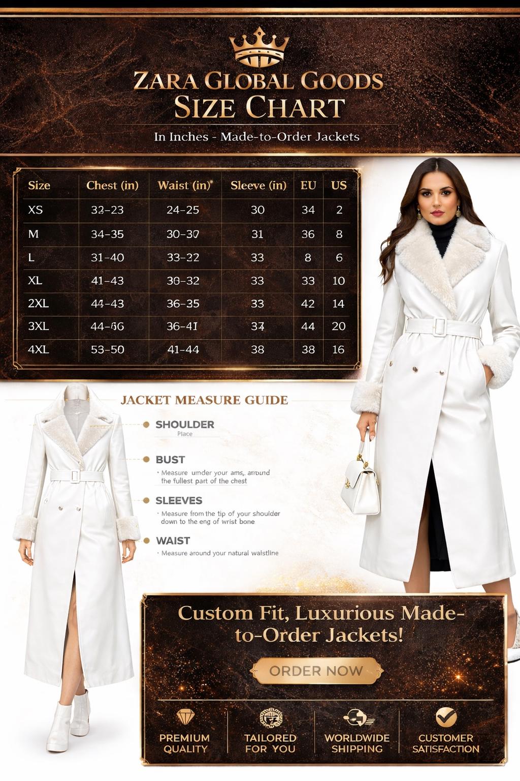 Ivory White Leather Trench Coat for Women – Faux Fur Collar Winter Coat