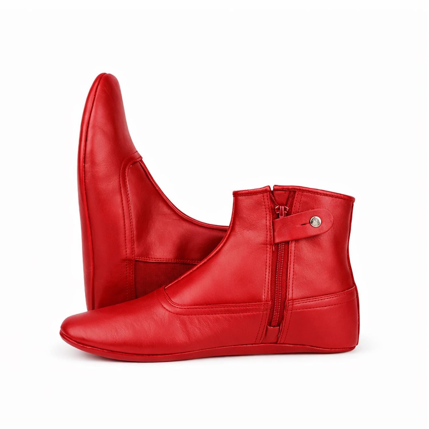 Leather Khuffain Socks for Men – Red Islamic Prayer Mest Shoes, Handmade Calfskin Leather Indoor Slippers Winter Wear