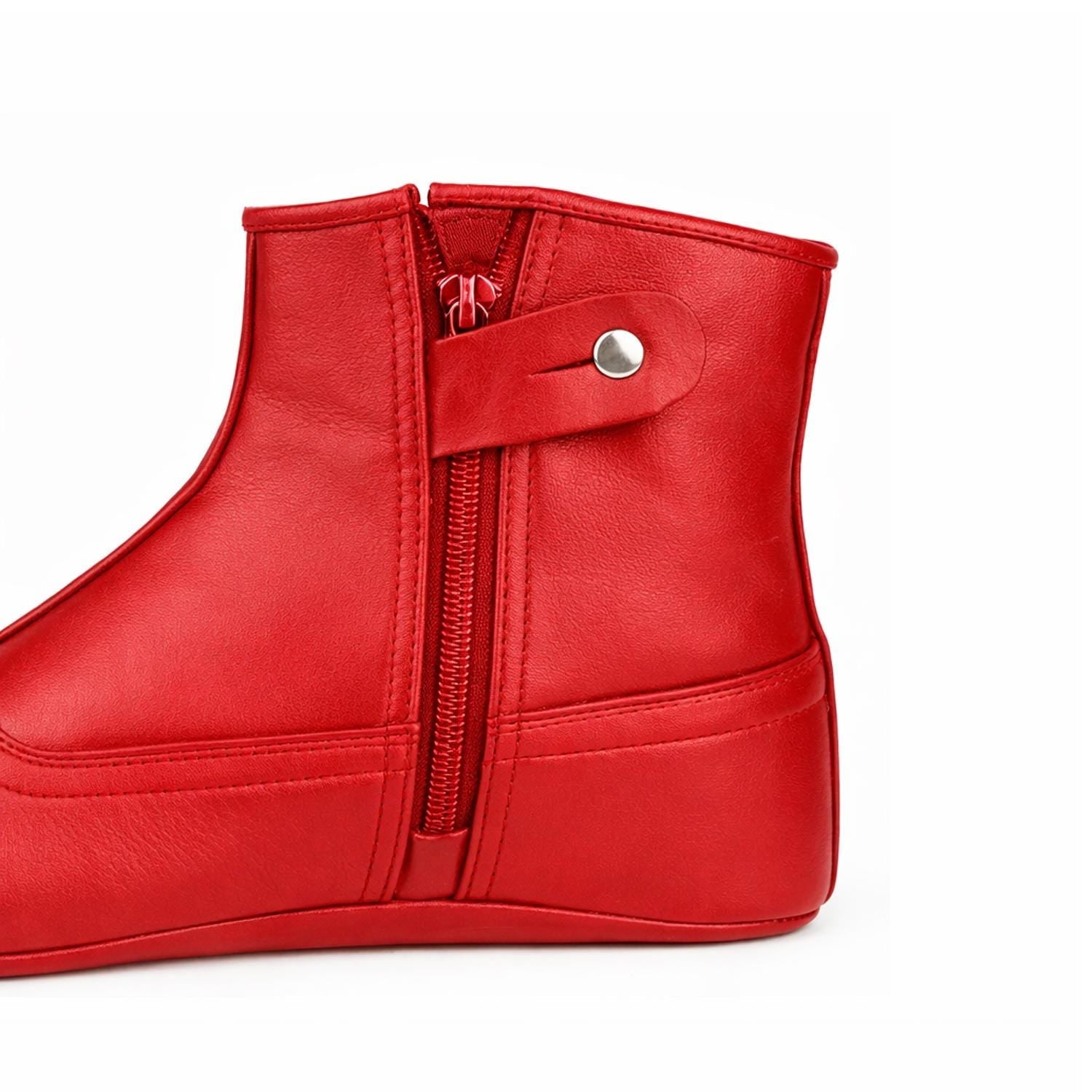 Leather Khuffain Socks for Men – Red Islamic Prayer Mest Shoes, Handmade Calfskin Leather Indoor Slippers Winter Wear