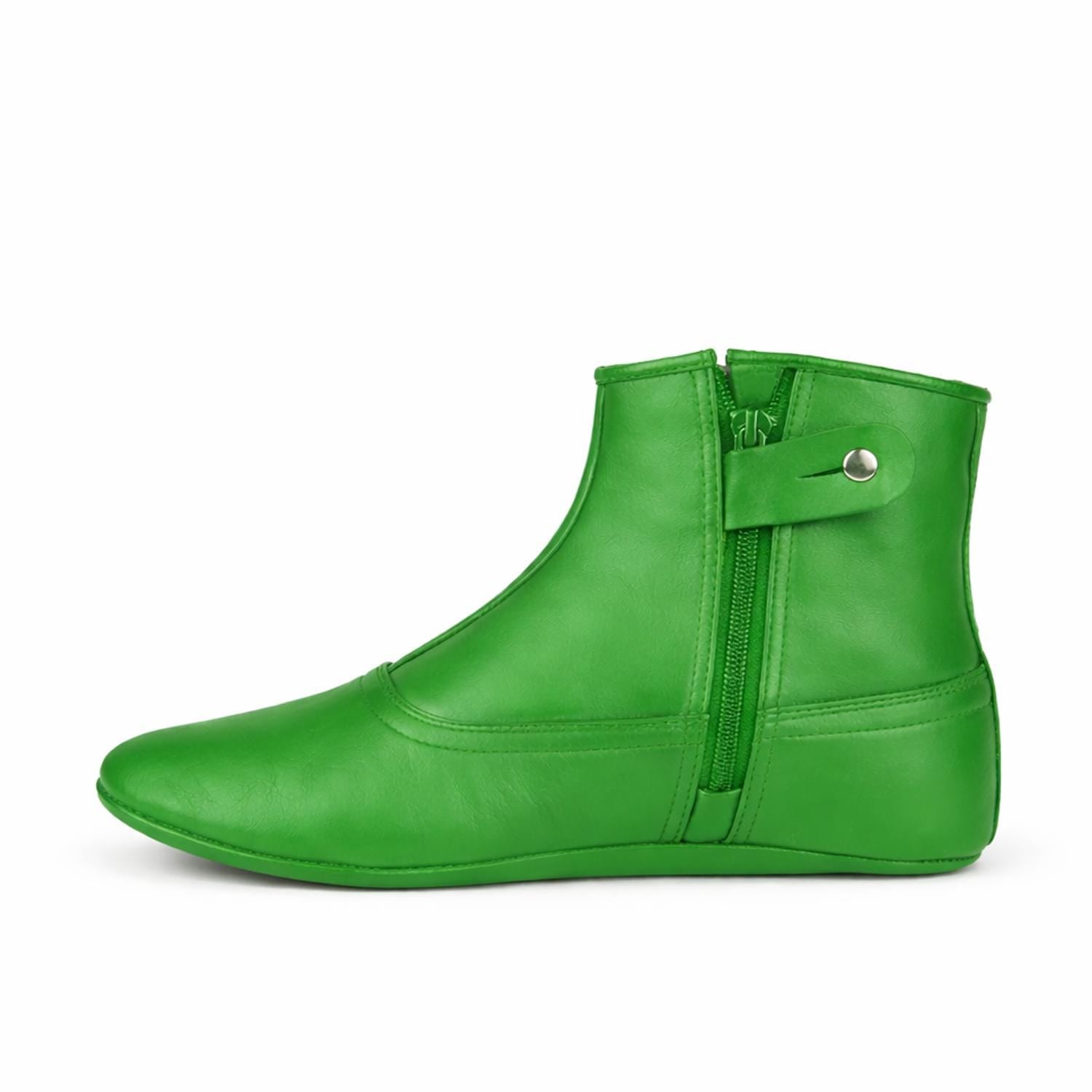 Green Leather Khuffain Socks for Men, Handmade Islamic Mest Shoes, Soft Calfskin Indoor Slippers for Prayer & Winter Wear