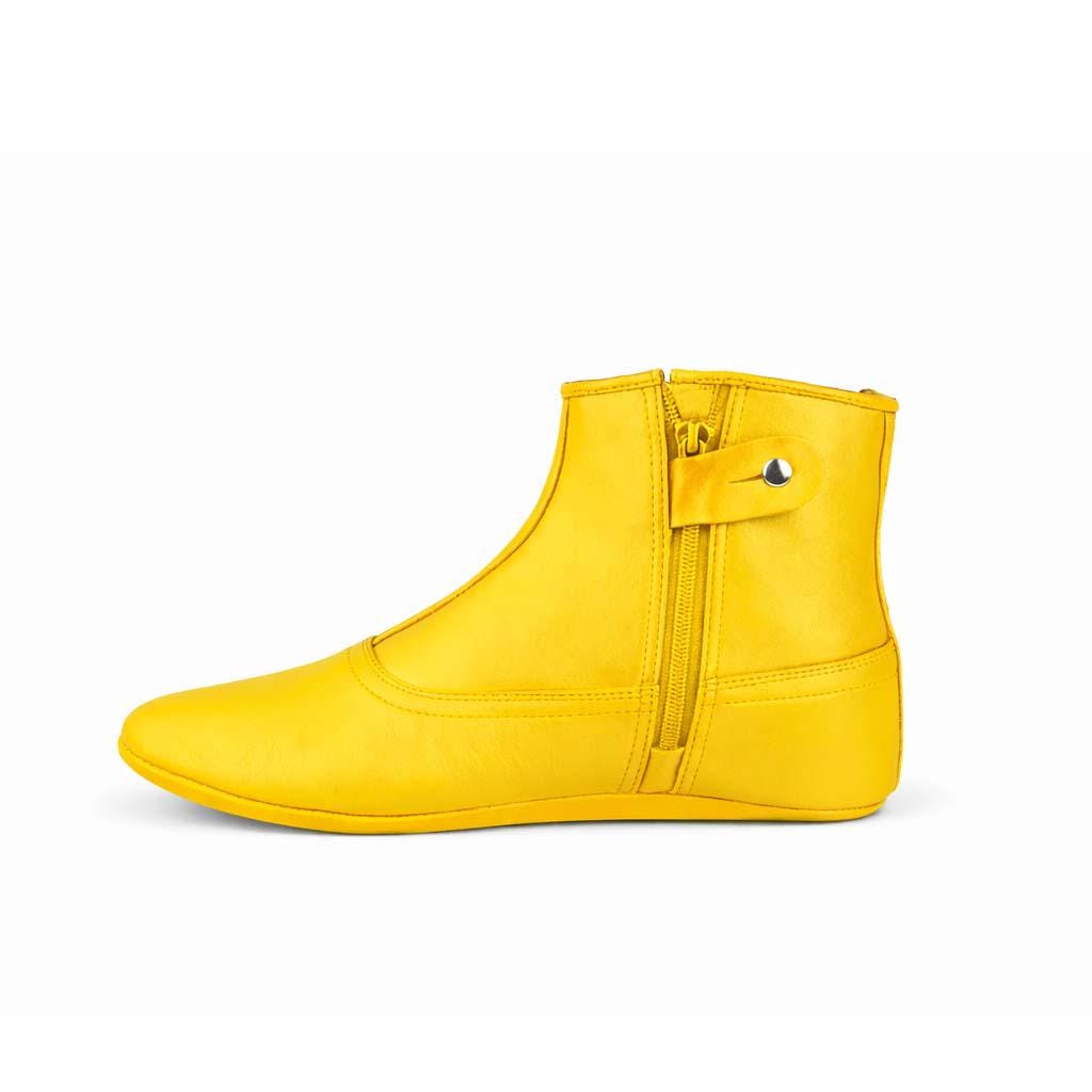 Yellow Leather Khuffain Socks for Men, Handmade Islamic Mest Shoes, Soft Calfskin Indoor Slippers for Prayer & Winter Wear