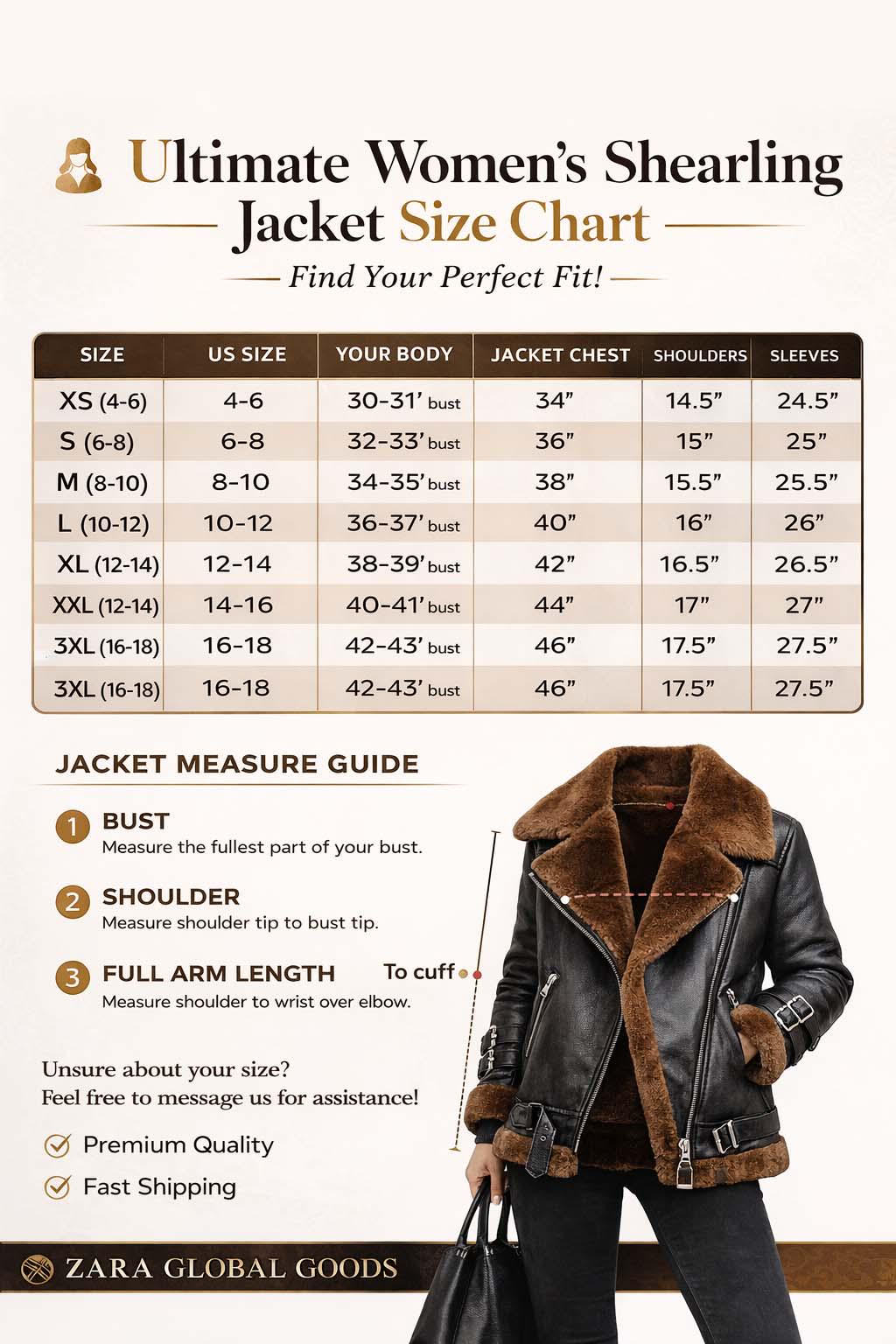 Handmade Shearling Leather Jacket For Women Fur Lined Winter Bike Coat