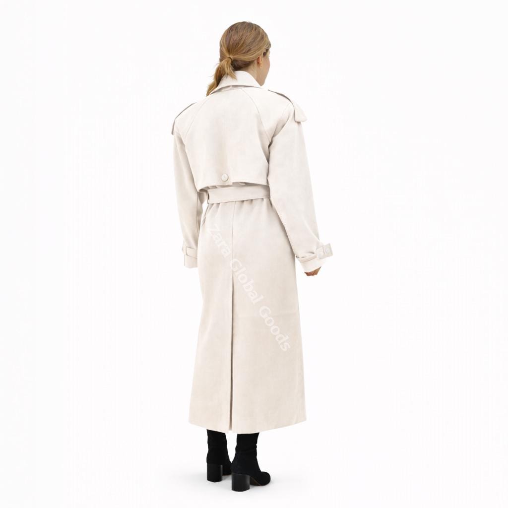 Handcrafted Suede Trench Coat For Women Luxuey Double Breasted Long Coat