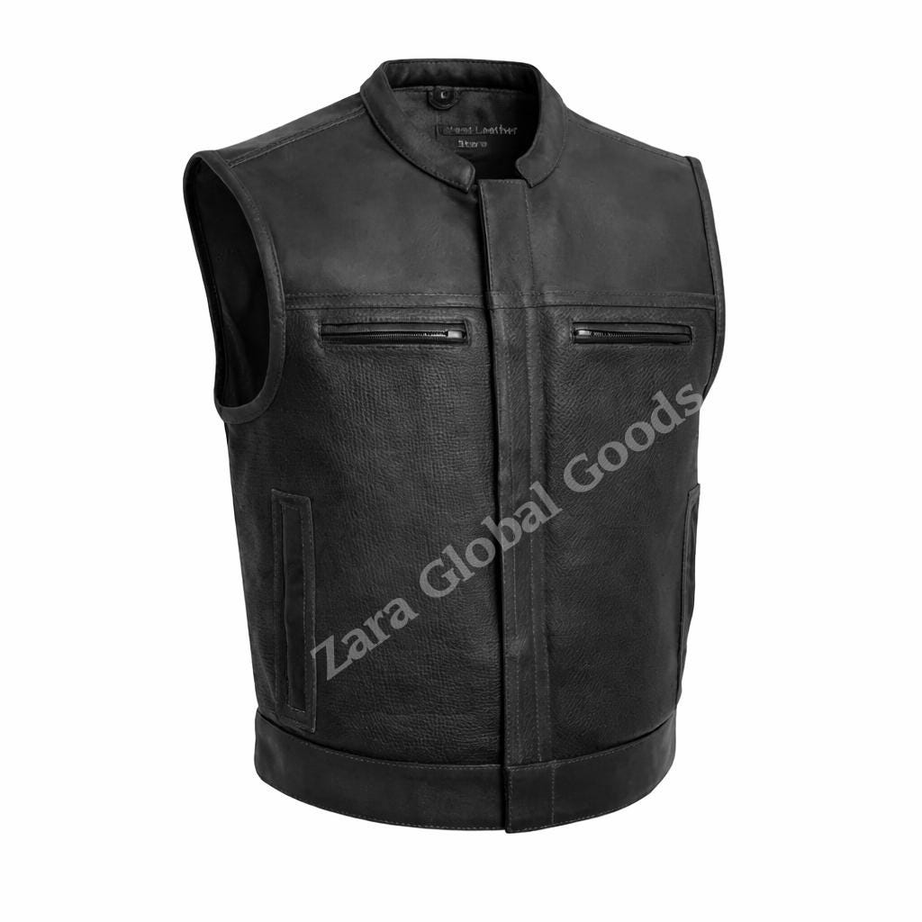Handcrafted Cowhide Leather Biker Vest For Men Club Style Motorcycle Waistcoat