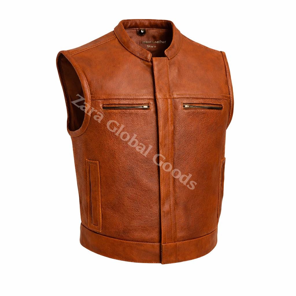 Handcrafted Cowhide Leather Biker Vest For Men Club Style Motorcycle Waistcoat
