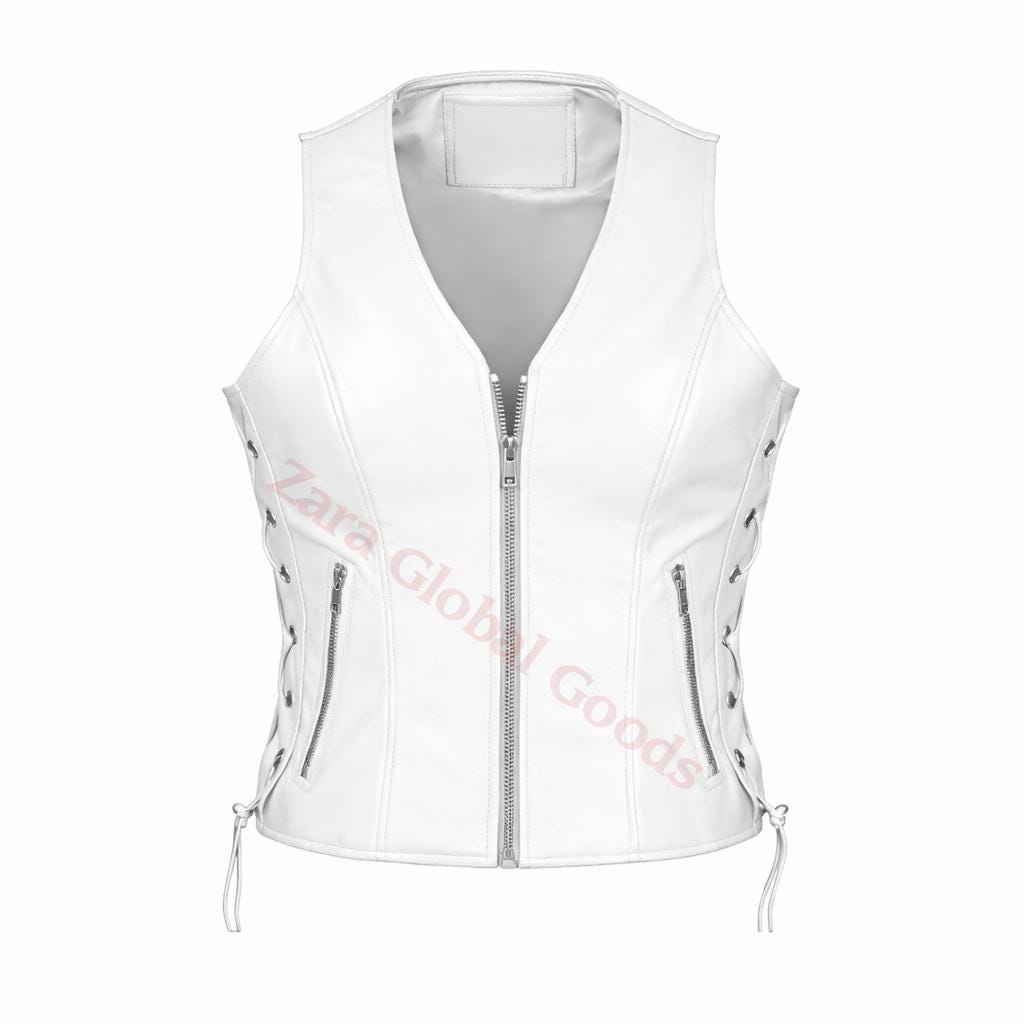 Handcrafted Women’s Leather Biker Vest – Lace Side Motorcycle Waistcoat