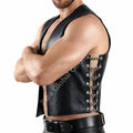 Mens Black Biker Vest With Side Chain Lacing Gothic Style Handmade
