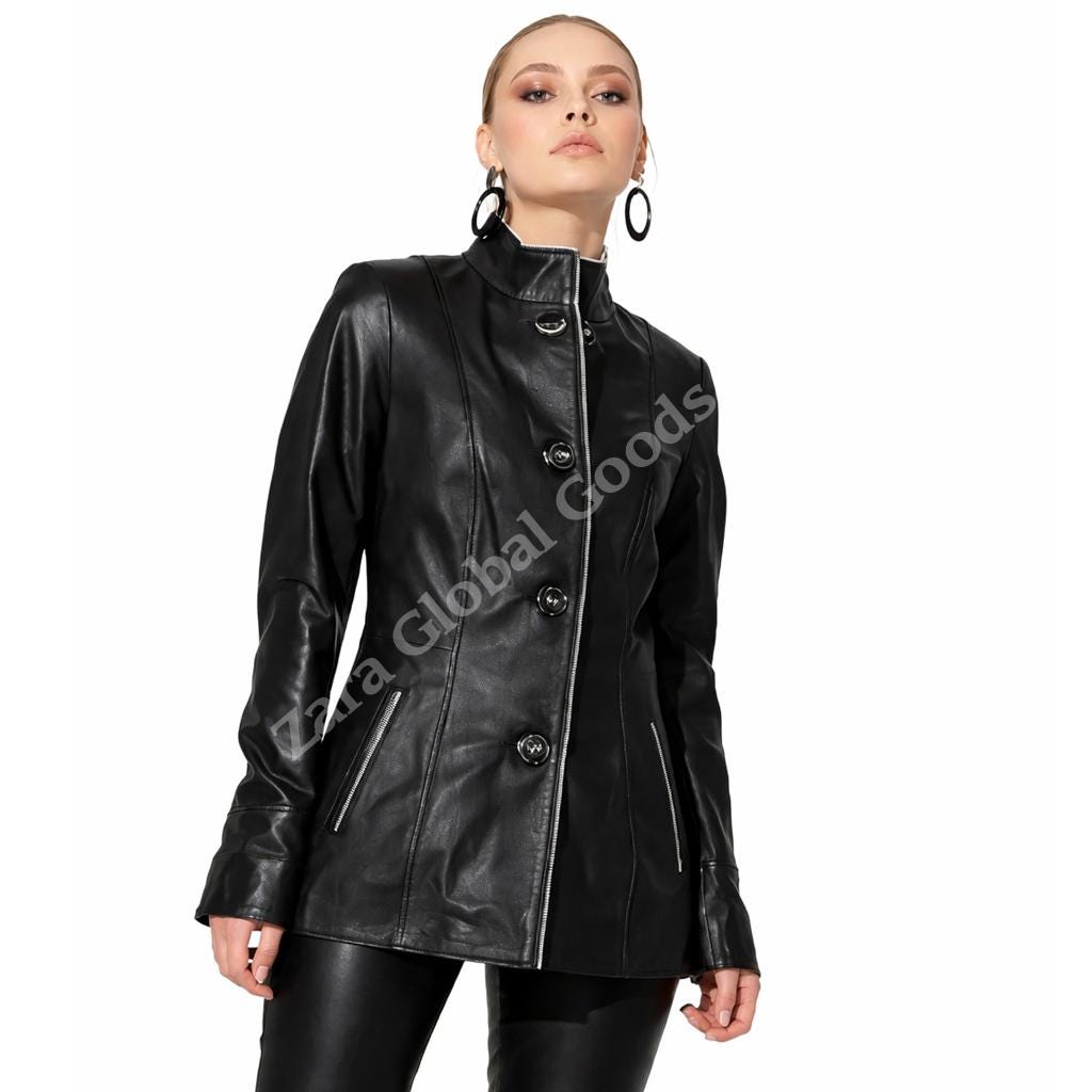 Women Genuine Luxury Leather Long Trench Coat Elegant Fit