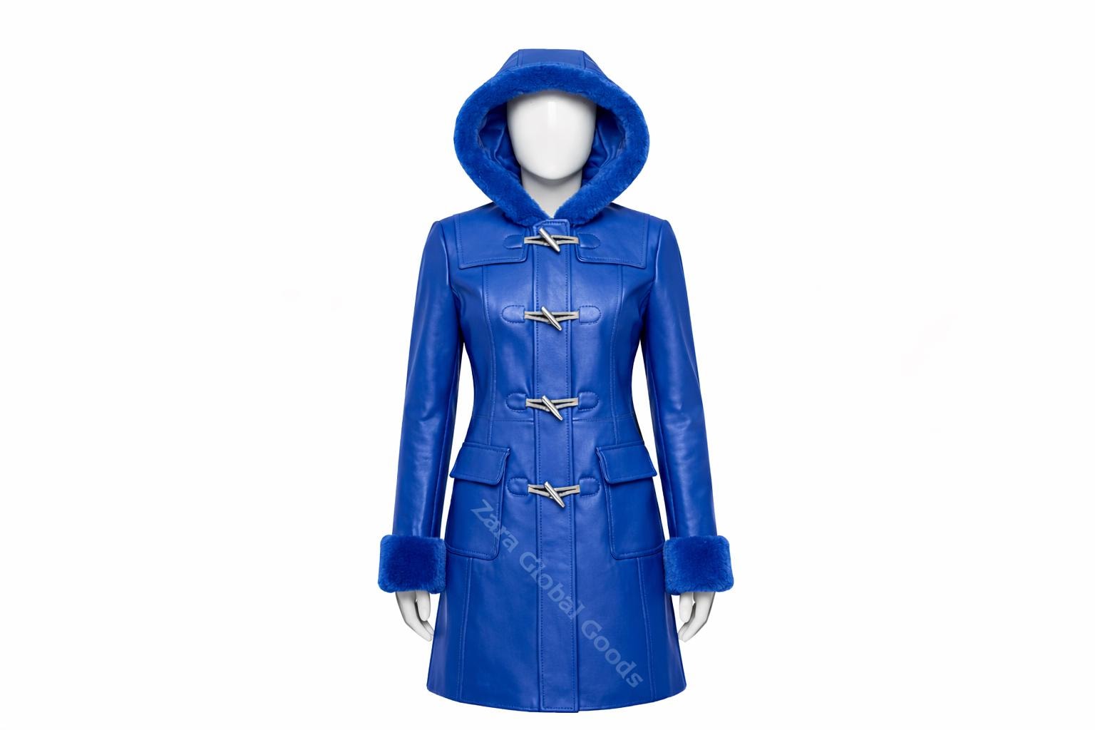 Multi Color Women’s Leather Hooded Coat – Handmade Winter Sheepskin Style Toggle Jacket