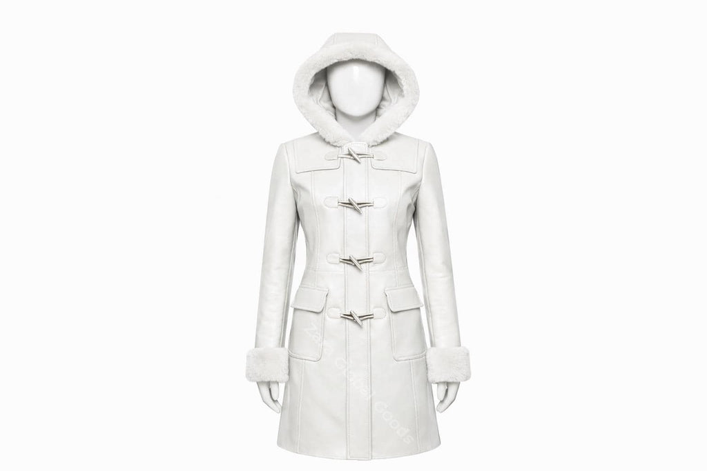 Multi Color Women’s Leather Hooded Coat – Handmade Winter Sheepskin Style Toggle Jacket