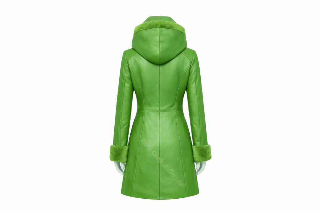 Multi Color Women’s Leather Hooded Coat – Handmade Winter Sheepskin Style Toggle Jacket