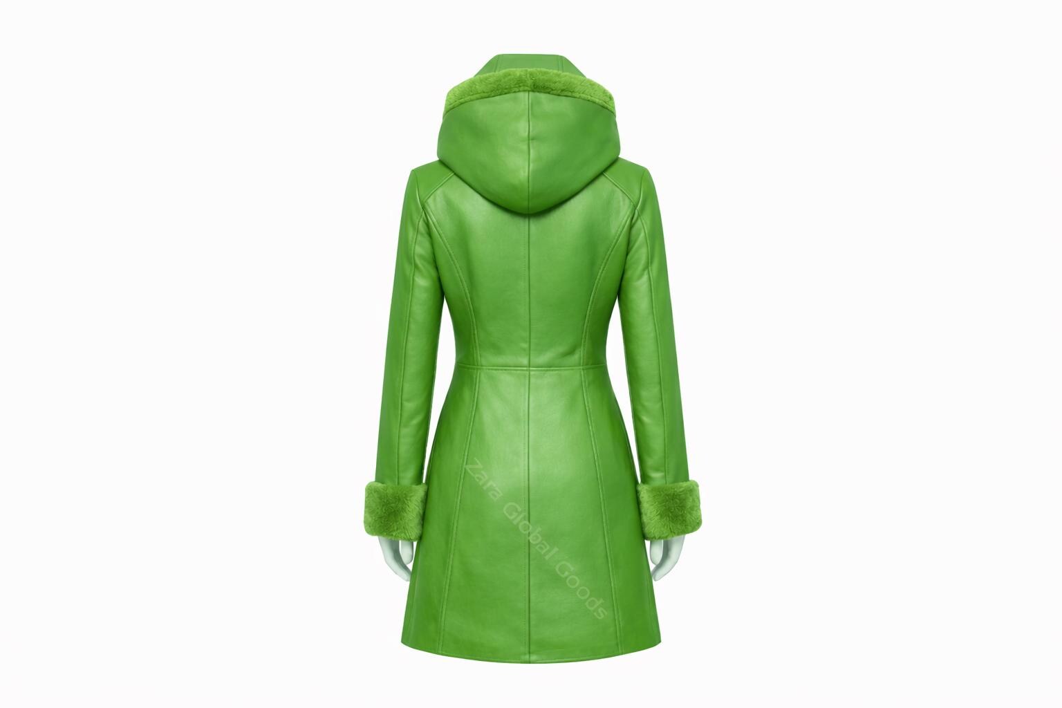 Multi Color Women’s Leather Hooded Coat – Handmade Winter Sheepskin Style Toggle Jacket