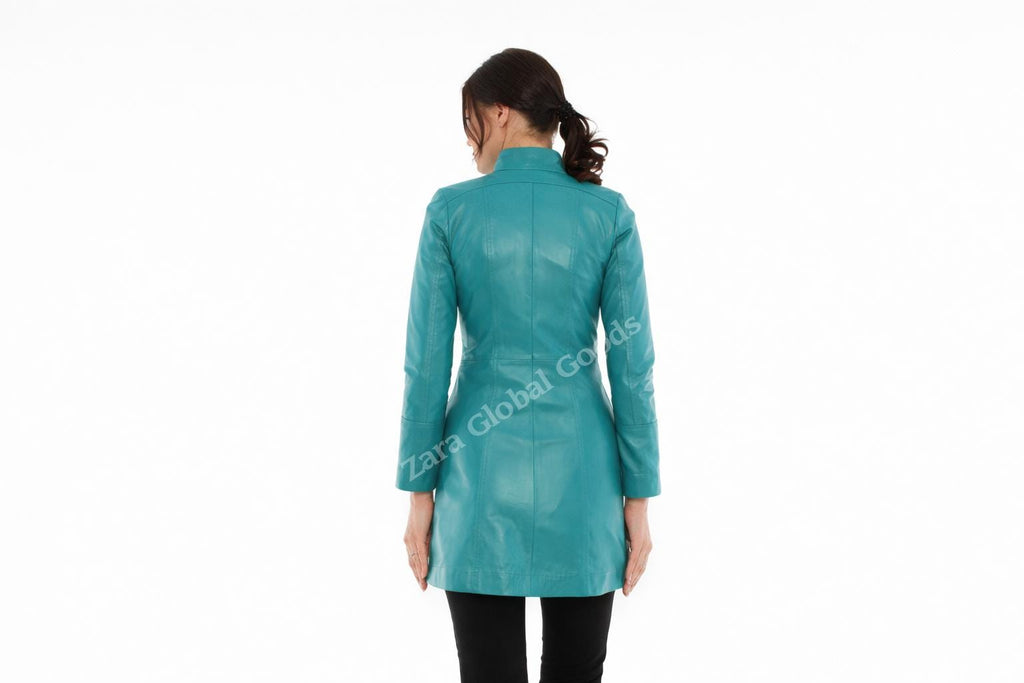 Women Genuine Leather Trench Coat Handmade Long Jacket For  Multi Color