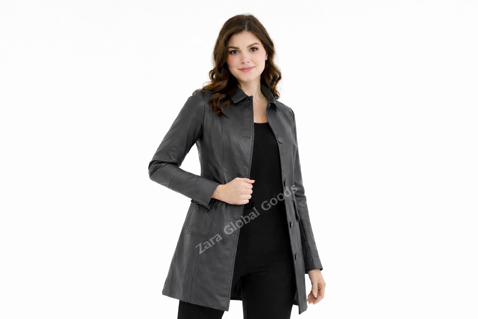 Women Genuine Leather Trench Coat Handmade Long Jacket For  Multi Color