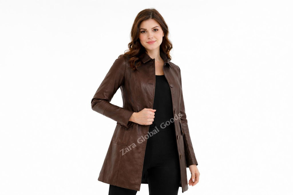 Women Genuine Leather Trench Coat Handmade Long Jacket For  Multi Color