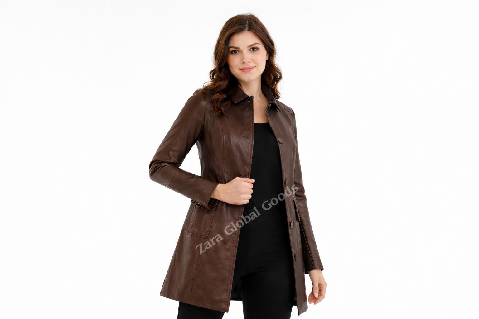 Women Genuine Leather Trench Coat Handmade Long Jacket For  Multi Color