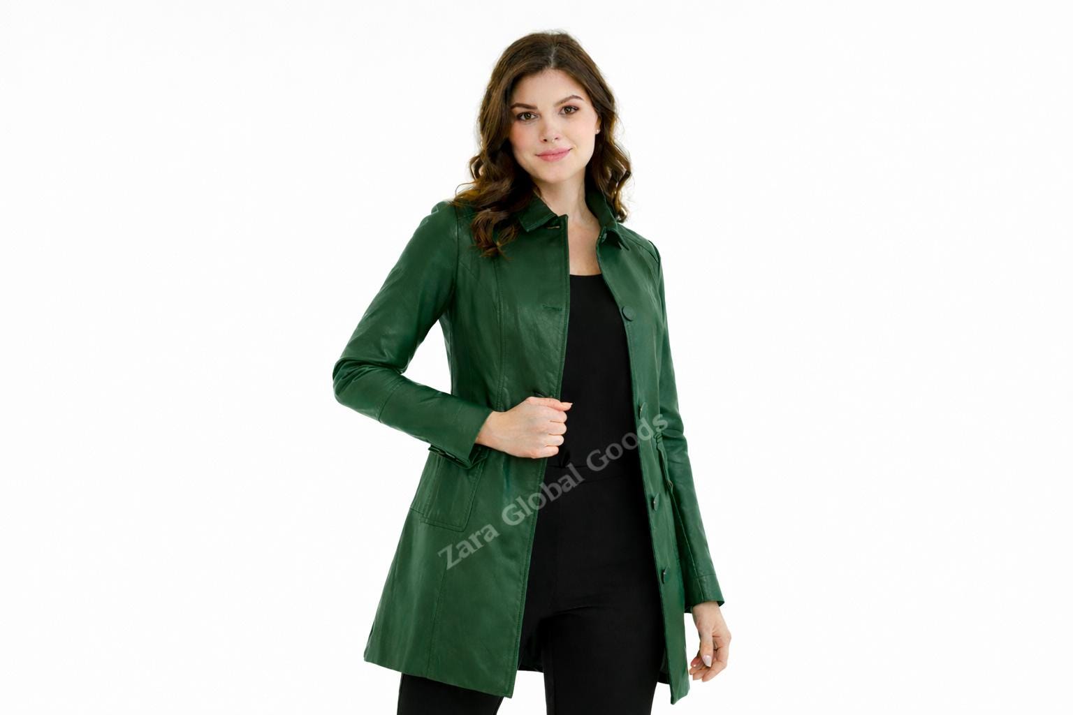 Women Genuine Leather Trench Coat Handmade Long Jacket For  Multi Color