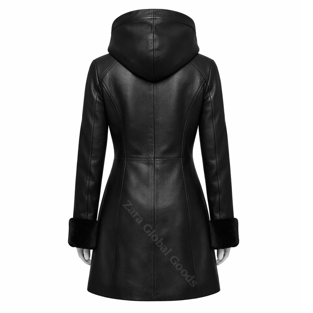Multi Color Women’s Leather Hooded Coat – Handmade Winter Sheepskin Style Toggle Jacket