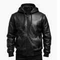 Handmade Black Hooded Jacket for Men | Genuine Cowhide Outerwear, Casual Winter Wear
