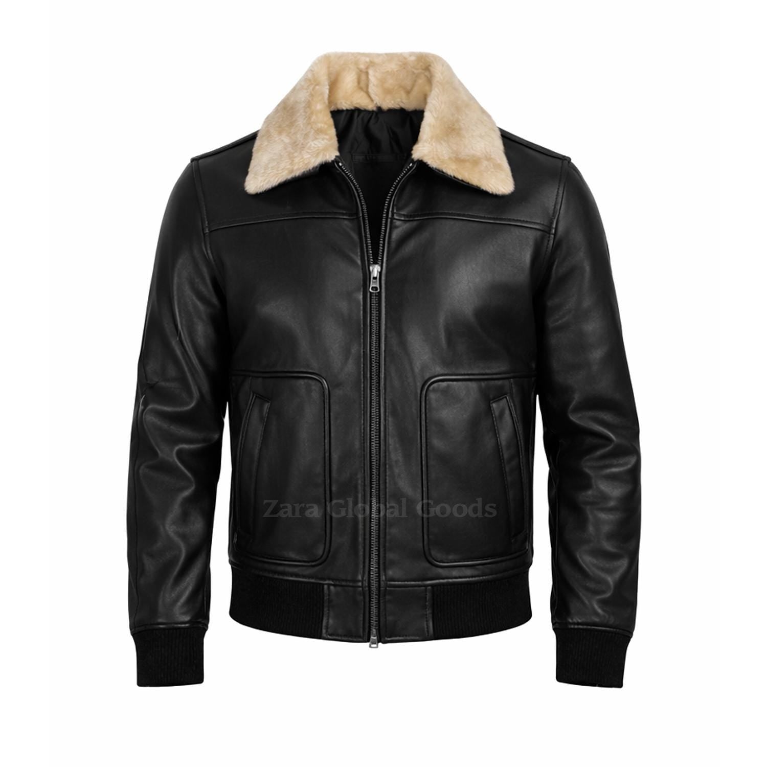 Men’s Aviator Leather Jacket with Shearling Collar – Handmade Black & Brown Winter Jacket | Zara Global Goods