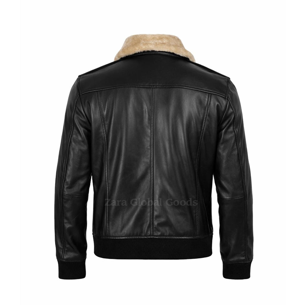 Men’s Aviator Leather Jacket with Shearling Collar – Handmade Black & Brown Winter Jacket | Zara Global Goods