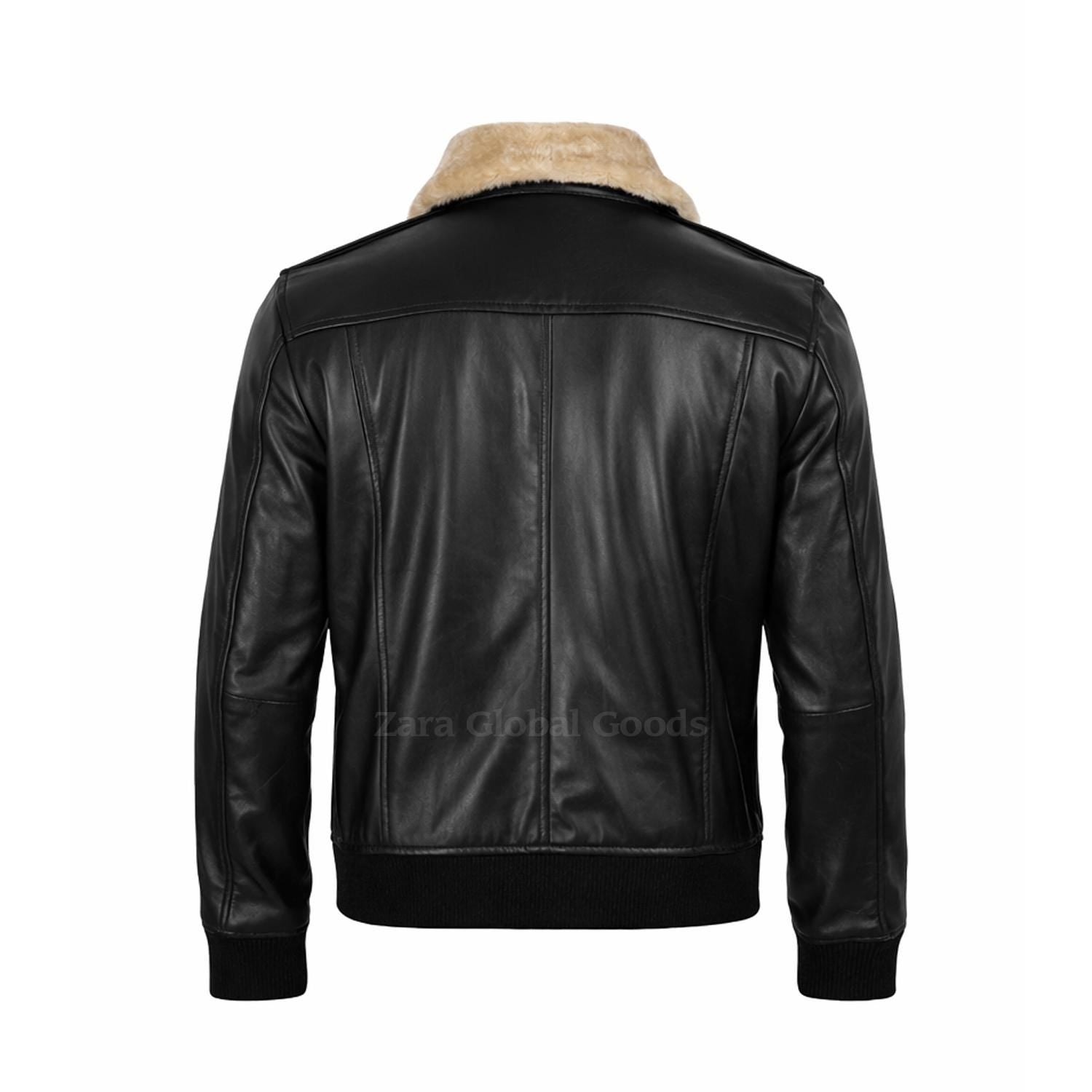 Men’s Aviator Leather Jacket with Shearling Collar – Handmade Black & Brown Winter Jacket | Zara Global Goods