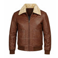 Men’s Brown Aviator Leather Jacket with Shearling Collar – Handmade Winter Bomber Coat, Genuine Cowhide, Classic Pilot Style Gift