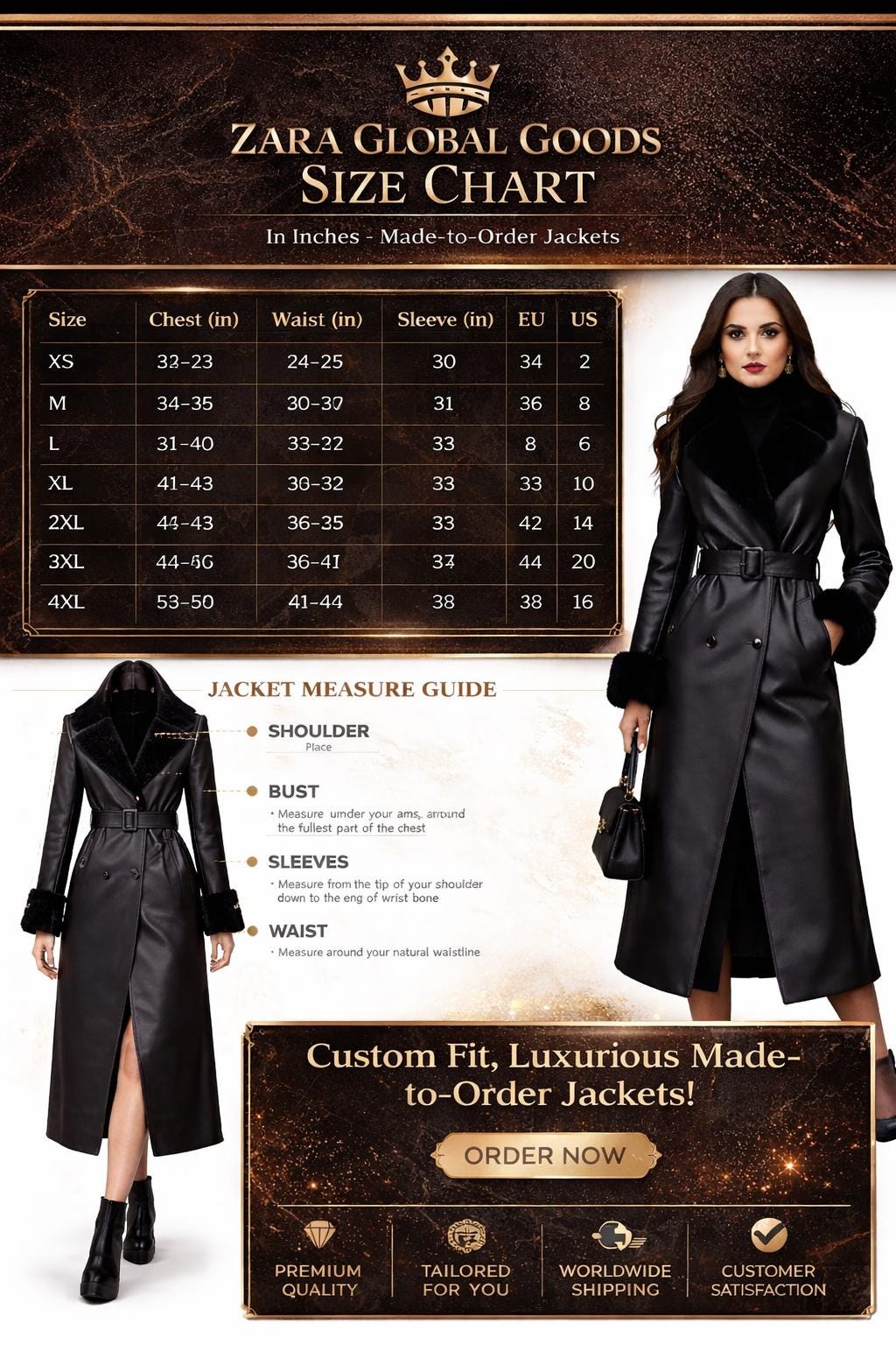Elegant Black Leather Coat for Women – Faux Fur Collar, Belted Long Winter Trench