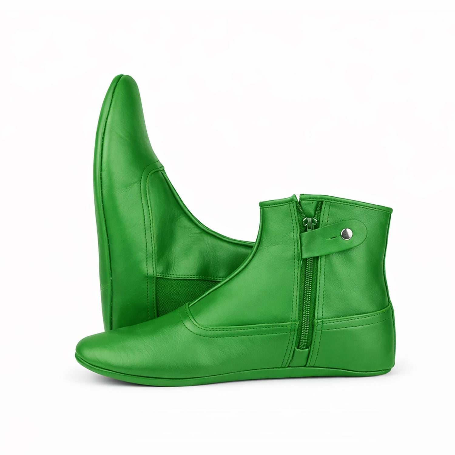 Green Leather Khuffain Socks for Men, Handmade Islamic Mest Shoes, Soft Calfskin Indoor Slippers for Prayer & Winter Wear