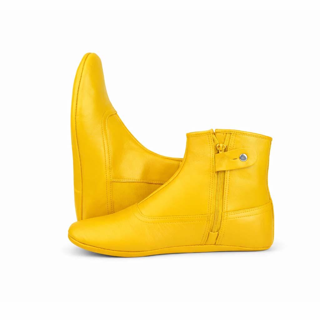 Yellow Leather Khuffain Socks for Men, Handmade Islamic Mest Shoes, Soft Calfskin Indoor Slippers for Prayer & Winter Wear