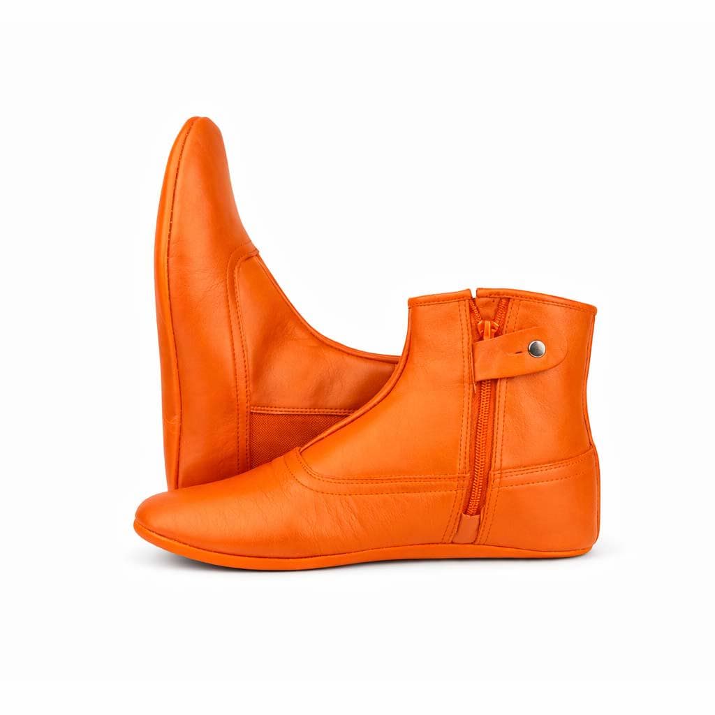 Handmade Orange Leather Khuffain Socks for Men – Soft Calfskin Islamic Mest Shoes, Winter Indoor Slippers, Zipper Ankle Footwear