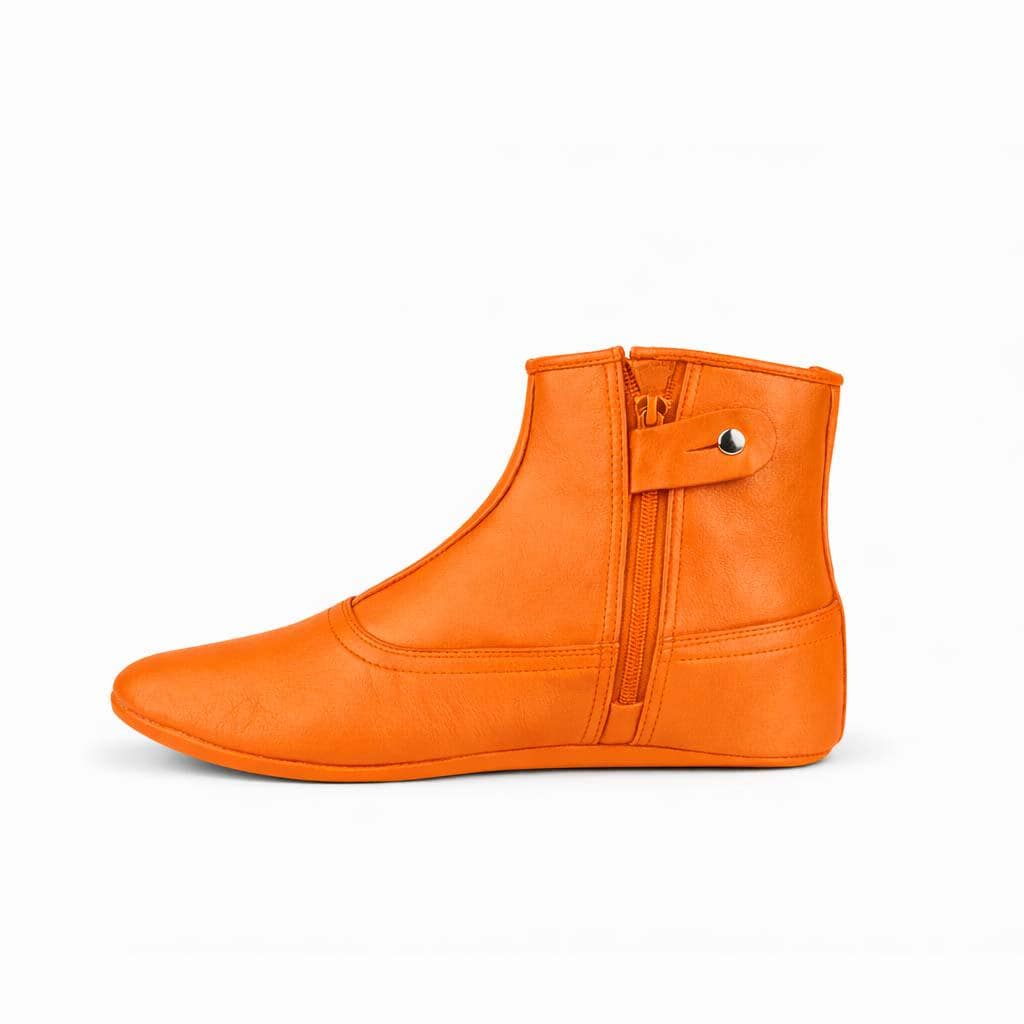 Handmade Orange Leather Khuffain Socks for Men – Soft Calfskin Islamic Mest Shoes, Winter Indoor Slippers, Zipper Ankle Footwear
