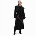 Handcrafted Suede Trench Coat For Women Luxuey Double Breasted Long Coat
