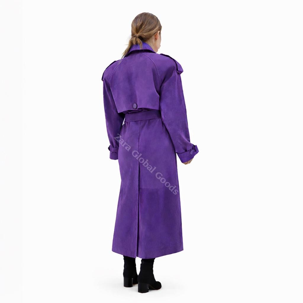 Handcrafted Suede Trench Coat For Women Luxuey Double Breasted Long Coat