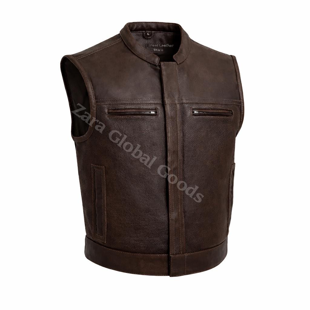 Handcrafted Cowhide Leather Biker Vest For Men Club Style Motorcycle Waistcoat