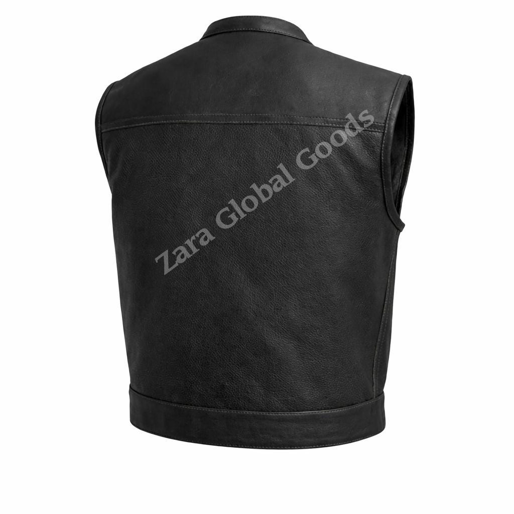 Handcrafted Cowhide Leather Biker Vest For Men Club Style Motorcycle Waistcoat