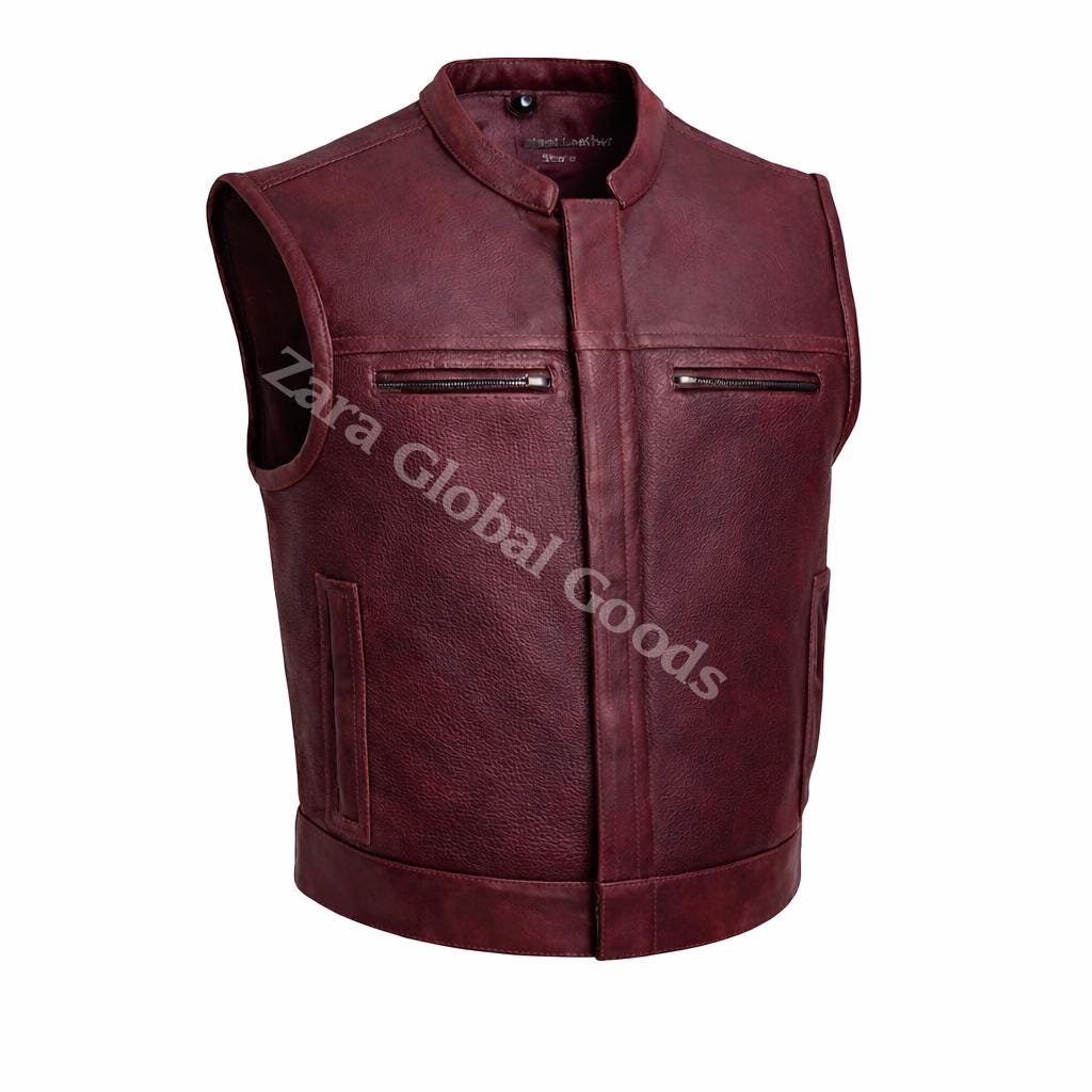 Handcrafted Cowhide Leather Biker Vest For Men Club Style Motorcycle Waistcoat