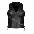 Handcrafted Women’s Leather Biker Vest – Lace Side Motorcycle Waistcoat