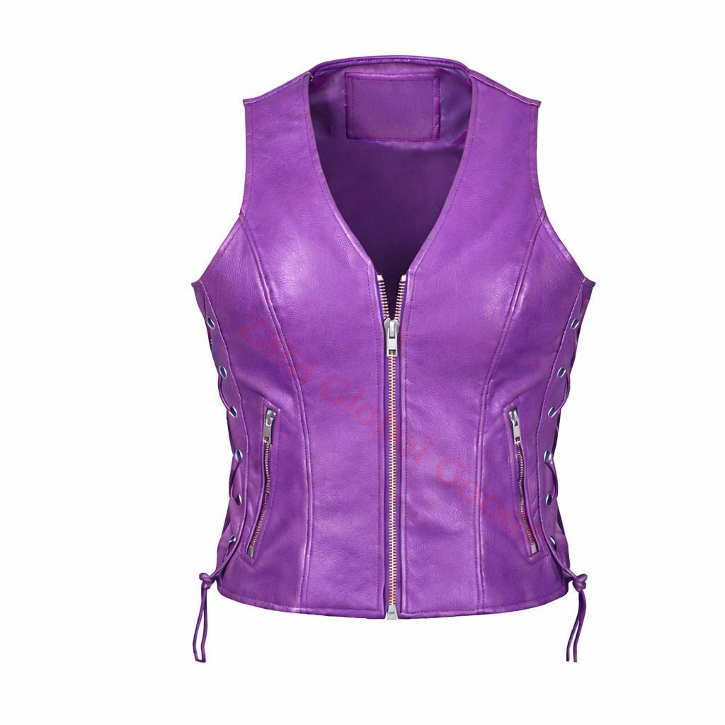 Handcrafted Women’s Leather Biker Vest – Lace Side Motorcycle Waistcoat