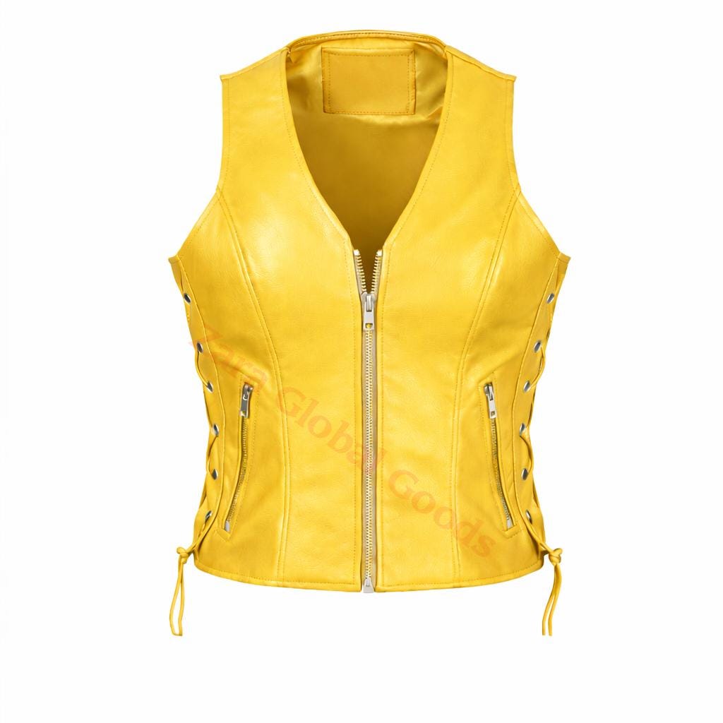 Handcrafted Women’s Leather Biker Vest – Lace Side Motorcycle Waistcoat