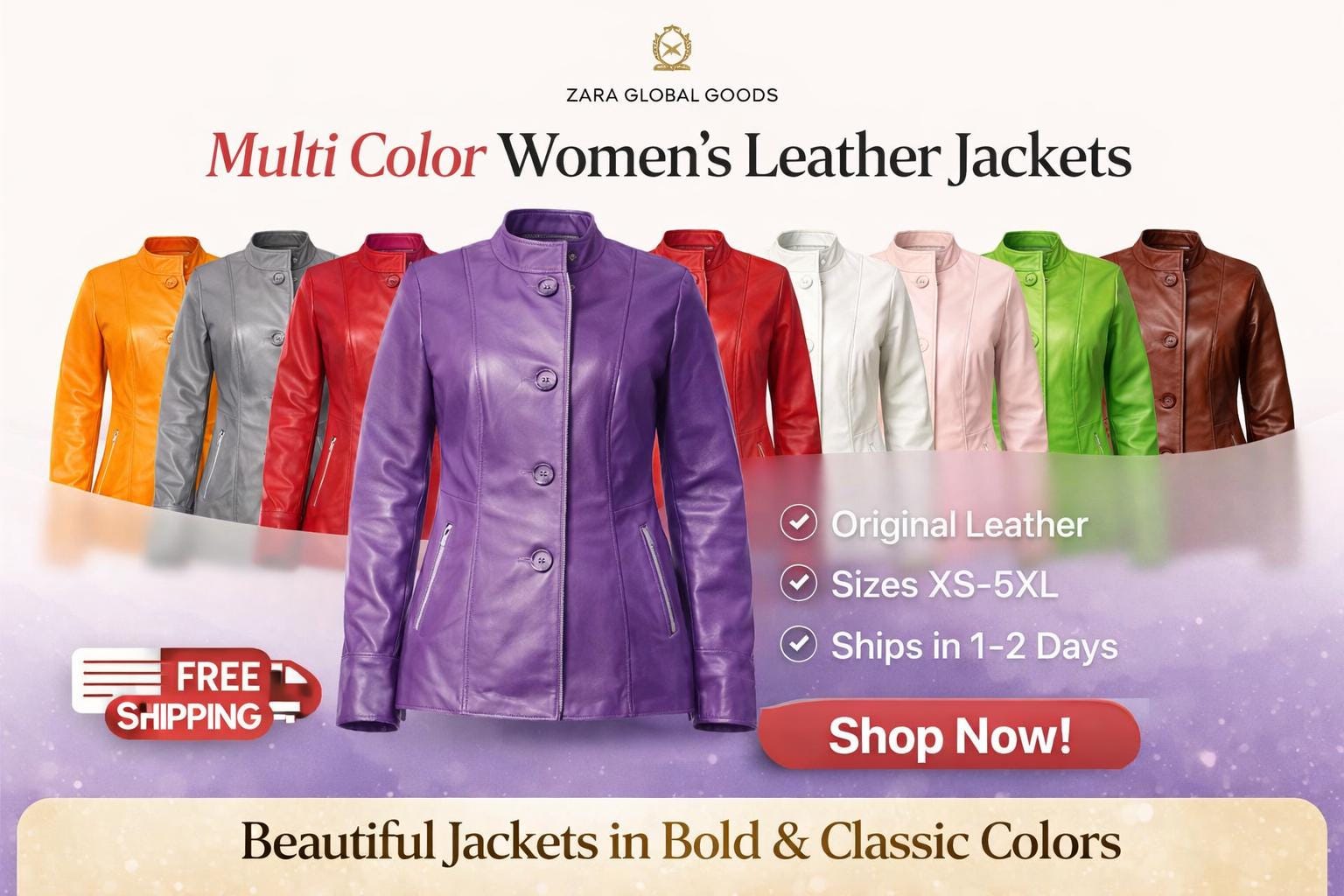 Multi Color Women Leather In Jacket Multiple Color Option Bold & Classic Winter Coat