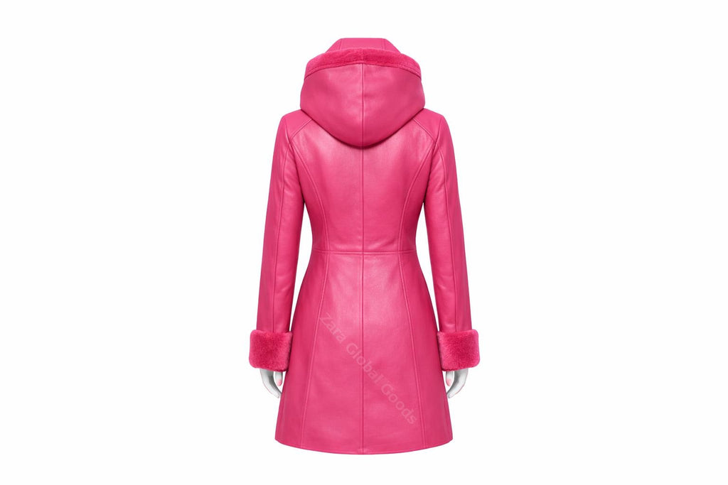 Multi Color Women’s Leather Hooded Coat – Handmade Winter Sheepskin Style Toggle Jacket