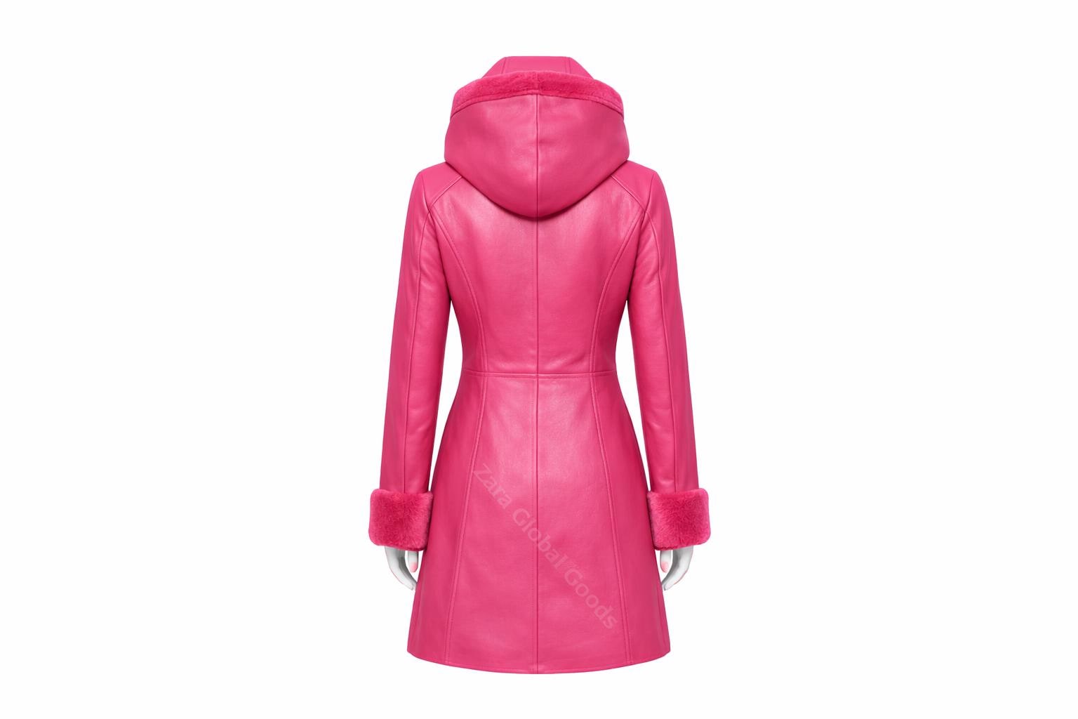Multi Color Women’s Leather Hooded Coat – Handmade Winter Sheepskin Style Toggle Jacket